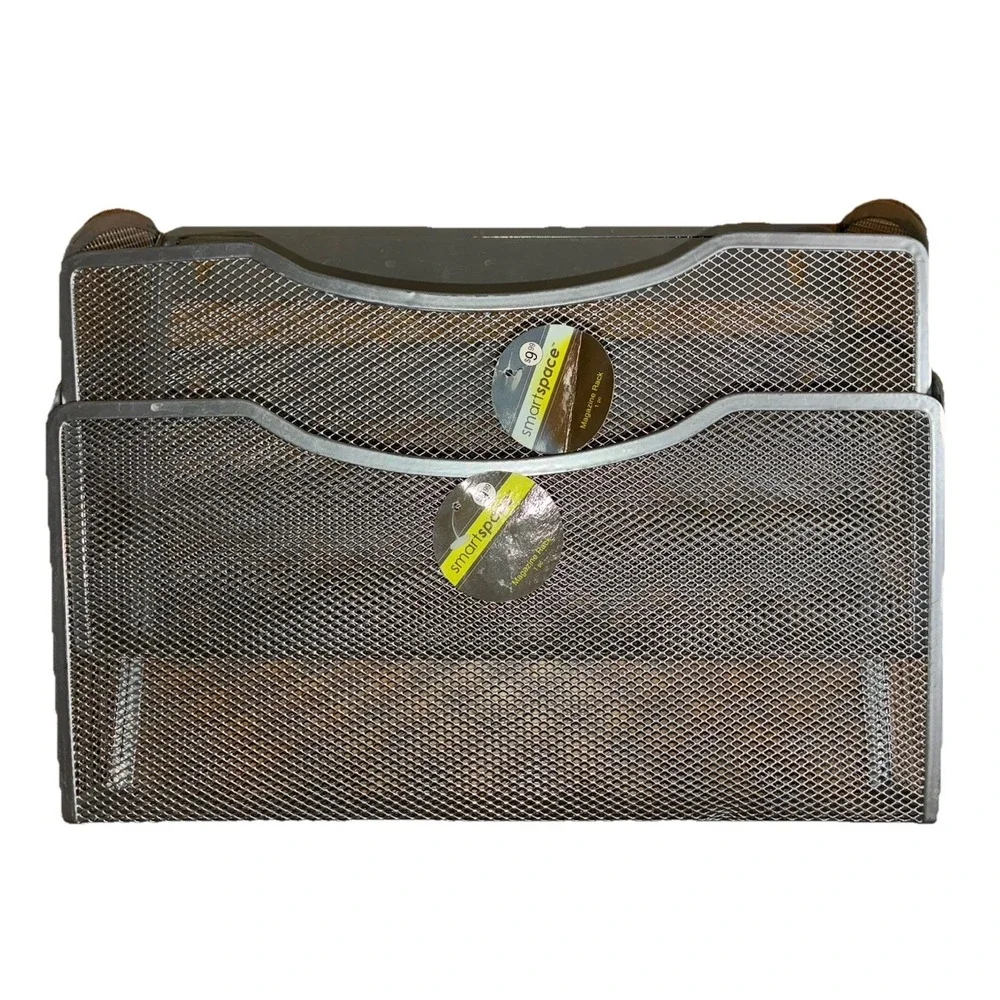 File Holder Magazine Rack Mesh Single Pocket Wall Mount (2) Vintage NEW‎ *flaw